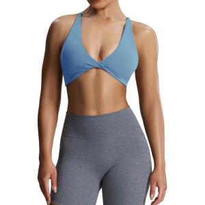imageAoxjox Womens Workout Sports Bras Fitness Sienna Low Impact Bra Yoga Crop TankMykonos Blue