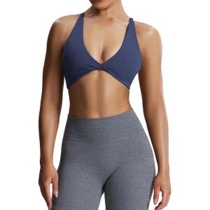 imageAoxjox Womens Workout Sports Bras Fitness Sienna Low Impact Bra Yoga Crop TankNavy