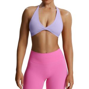 imageAoxjox Womens Workout Sports Bras Fitness Sienna Low Impact Bra Yoga Crop TankPurple Heather