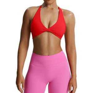 imageAoxjox Womens Workout Sports Bras Fitness Sienna Low Impact Bra Yoga Crop TankRacing Red