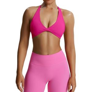 imageAoxjox Womens Workout Sports Bras Fitness Sienna Low Impact Bra Yoga Crop TankRose Red