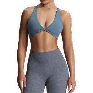 imageAoxjox Womens Workout Sports Bras Fitness Sienna Low Impact Bra Yoga Crop TankSteel Blue