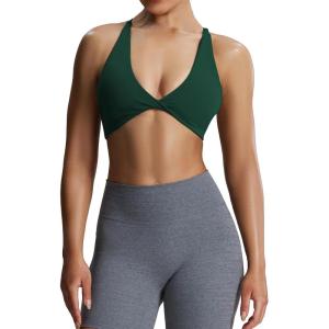 imageAoxjox Womens Workout Sports Bras Fitness Sienna Low Impact Bra Yoga Crop TankStorm Green
