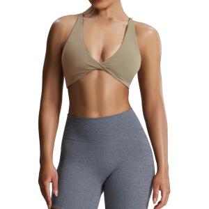 imageAoxjox Womens Workout Sports Bras Fitness Sienna Low Impact Bra Yoga Crop TankTaupe
