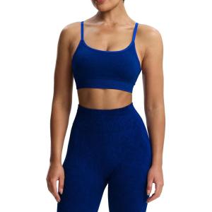 imageAoxjox Workout Seamless Camo Sports Bra for Women Adjustable Fitness Exercise Gym Bras Yoga Crop TankNavy Camo