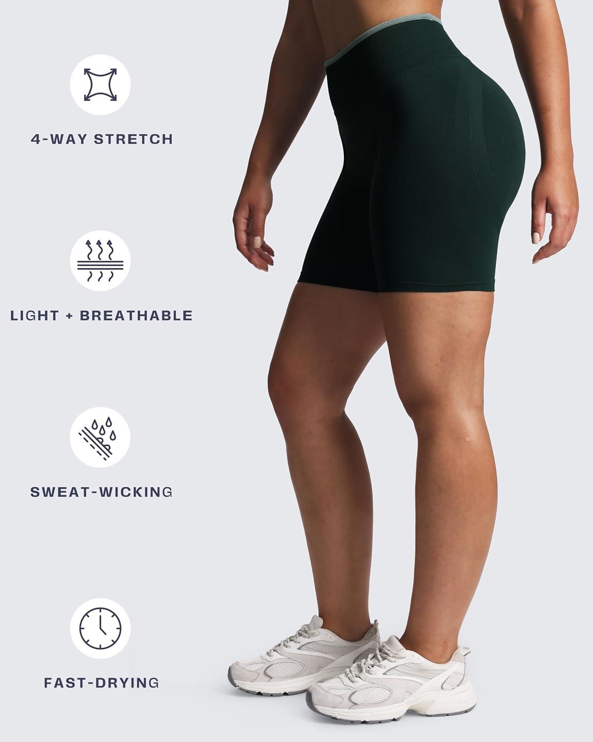imageAoxjox Womens Lexi Lined Seamless Workout Biker Shorts High Waisted Color Block Hidden Scrunch Athletic Yoga Short 55quotForest GreenSage Green