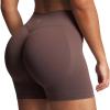 imageAoxjox Womens Lexi Lined Seamless Workout Biker Shorts High Waisted Color Block Hidden Scrunch Athletic Yoga Short 55quotFudge Coffee