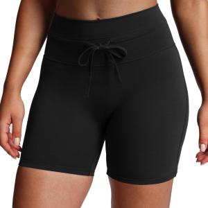 imageAoxjox Mila Ultra High Rise Workout Biker Shorts for Women High Waisted Tummy Control Running Drawstring Yoga Short 6quotBlack