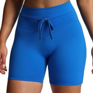 imageAoxjox Mila Ultra High Rise Workout Biker Shorts for Women High Waisted Tummy Control Running Drawstring Yoga Short 6quotDirectoire Blue