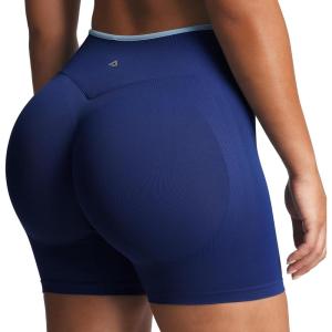 imageAoxjox Womens Lexi Lined Seamless Workout Biker Shorts High Waisted Color Block Hidden Scrunch Athletic Yoga Short 55quotBellwether BlueAiry Blue
