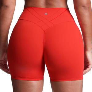 imageAoxjox Womens Workout Velura Biker Shorts High Waisted Hidden Scrunch PlushFlex Athletic Yoga Short 6quotFiesta Red