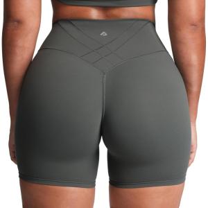imageAoxjox Womens Workout Velura Biker Shorts High Waisted Hidden Scrunch PlushFlex Athletic Yoga Short 6quotOlive Haze