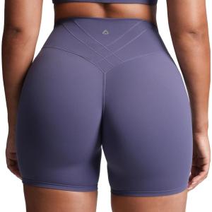 imageAoxjox Womens Workout Velura Biker Shorts High Waisted Hidden Scrunch PlushFlex Athletic Yoga Short 6quotSmoky Violet