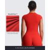 imageAoxjox Womens Cap Sleeve TShirts Crew Neck Velura Ruched Tee Without Padded Workout PlushFlex Gym Yoga Crop TopFiesta Red