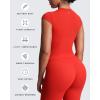 imageAoxjox Womens Cap Sleeve TShirts Crew Neck Velura Ruched Tee Without Padded Workout PlushFlex Gym Yoga Crop TopFiesta Red