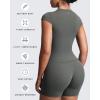 imageAoxjox Womens Cap Sleeve TShirts Crew Neck Velura Ruched Tee Without Padded Workout PlushFlex Gym Yoga Crop TopOlive Haze