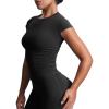 imageAoxjox Womens Cap Sleeve TShirts Crew Neck Velura Ruched Tee Without Padded Workout PlushFlex Gym Yoga Crop TopBlack
