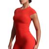 imageAoxjox Womens Cap Sleeve TShirts Crew Neck Velura Ruched Tee Without Padded Workout PlushFlex Gym Yoga Crop TopFiesta Red
