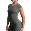 imageAoxjox Womens Cap Sleeve TShirts Crew Neck Velura Ruched Tee Without Padded Workout PlushFlex Gym Yoga Crop TopOlive Haze