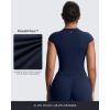 imageAoxjox Womens Cap Sleeve TShirts Crew Neck Velura Ruched Tee Without Padded Workout PlushFlex Gym Yoga Crop TopMidnight Navy