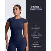 imageAoxjox Womens Cap Sleeve TShirts Crew Neck Velura Ruched Tee Without Padded Workout PlushFlex Gym Yoga Crop TopMidnight Navy