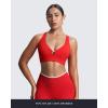 imageAoxjox Womens Workout Lexi Lined Charm Sports Bras Deep V Color Block Fitness Training Gym Yoga Crop TanksRacing RedWhite