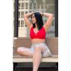 imageAoxjox Womens Workout Lexi Lined Charm Sports Bras Deep V Color Block Fitness Training Gym Yoga Crop TanksRacing RedWhite