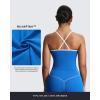 imageAoxjox Womens Workout Sleeveless Color Block Lexi Tank Tops Contrasting Strap Cross Back Yoga Curve Longline Crop TopDirectoire BlueWhite