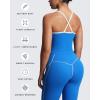 imageAoxjox Womens Workout Sleeveless Color Block Lexi Tank Tops Contrasting Strap Cross Back Yoga Curve Longline Crop TopDirectoire BlueWhite