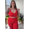 imageAoxjox Womens Workout Sports Bras Cross Back Fitness Athletic Velura Ruched Bra PlushFlex Yoga Crop TankFiesta Red