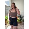 imageAoxjox Womens Workout Sports Bras Square Neck Emma Longline Cross Back High Impact Fitness Training Gym Yoga Crop TankFudge Coffee