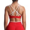 imageAoxjox Womens Workout Lexi Lined Charm Sports Bras Deep V Color Block Fitness Training Gym Yoga Crop TanksRacing RedWhite