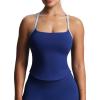 imageAoxjox Womens Workout Sleeveless Color Block Lexi Tank Tops Contrasting Strap Cross Back Yoga Curve Longline Crop TopBellwether BlueAiry Blue