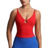 imageAoxjox Womens Workout Sleeveless Sculpt Strap Longline Tank Fitness Training Gym Yoga Crop TanksRacing Red