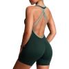 imageAoxjox Workout Rompers for Women Halter Cross Back One Piece Gym Yoga Sports Bras Lexi Lined Bodysuit ShortsForest GreenSage Green