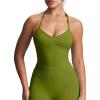 imageAoxjox Workout Seamless Sleeveless for Women Adjustable Halter Impact Longline Strappy Top Gym Yoga Crop TanksMeadow Green