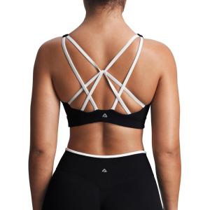 imageAoxjox Womens Workout Lexi Lined Charm Sports Bras Deep V Color Block Fitness Training Gym Yoga Crop TanksBlack and White