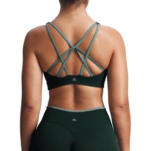 imageAoxjox Womens Workout Lexi Lined Charm Sports Bras Deep V Color Block Fitness Training Gym Yoga Crop TanksForest GreenSage Green