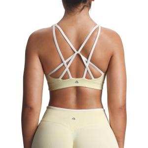 imageAoxjox Womens Workout Lexi Lined Charm Sports Bras Deep V Color Block Fitness Training Gym Yoga Crop TanksPastel YellowWhite