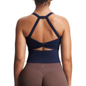 imageAoxjox Womens Workout Sleeveless Lola Longline Tank Fitness Training Gym Yoga Crop TanksNavy