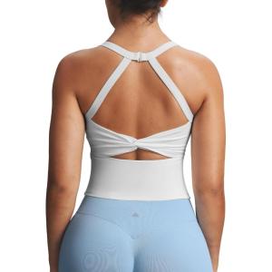 imageAoxjox Womens Workout Sleeveless Lola Longline Tank Fitness Training Gym Yoga Crop TanksWhite