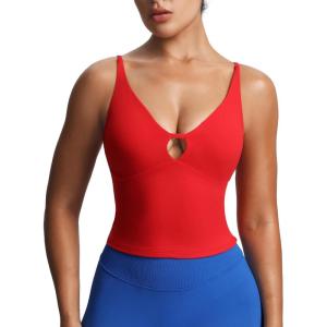 imageAoxjox Womens Workout Sleeveless Sculpt Strap Longline Tank Fitness Training Gym Yoga Crop TanksRacing Red