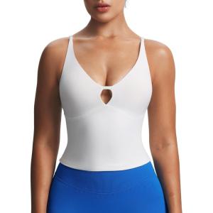 imageAoxjox Womens Workout Sleeveless Sculpt Strap Longline Tank Fitness Training Gym Yoga Crop TanksWhite