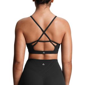 imageAoxjox Womens Workout Sports Bras Cross Back Fitness Athletic Velura Ruched Bra PlushFlex Yoga Crop TankBlack
