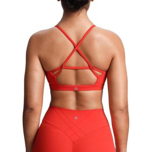 imageAoxjox Womens Workout Sports Bras Cross Back Fitness Athletic Velura Ruched Bra PlushFlex Yoga Crop TankFiesta Red