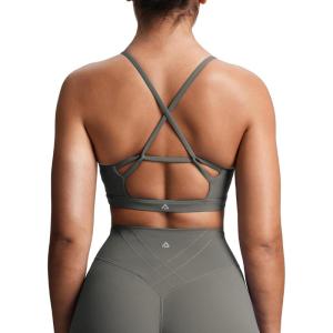 imageAoxjox Womens Workout Sports Bras Cross Back Fitness Athletic Velura Ruched Bra PlushFlex Yoga Crop TankOlive Haze
