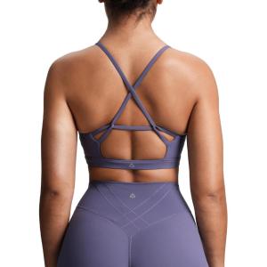 imageAoxjox Womens Workout Sports Bras Cross Back Fitness Athletic Velura Ruched Bra PlushFlex Yoga Crop TankSmoky Violet