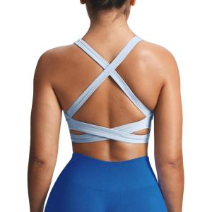 imageAoxjox Womens Workout Sports Bras Square Neck Emma Longline Cross Back High Impact Fitness Training Gym Yoga Crop TankAiry Blue
