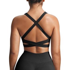 imageAoxjox Womens Workout Sports Bras Square Neck Emma Longline Cross Back High Impact Fitness Training Gym Yoga Crop TankBlack