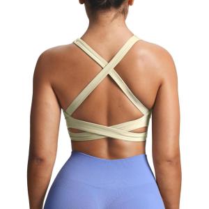 imageAoxjox Womens Workout Sports Bras Square Neck Emma Longline Cross Back High Impact Fitness Training Gym Yoga Crop TankPastel Yellow